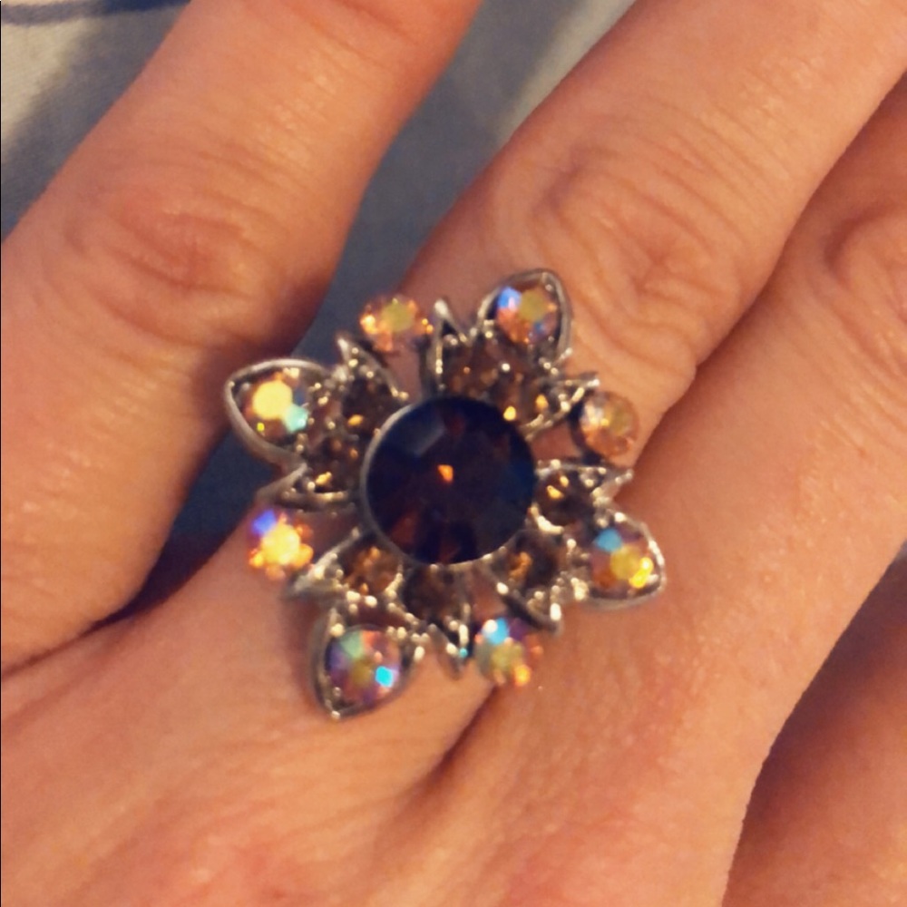 Multi-Color Flower Crystal Cocktail Ring